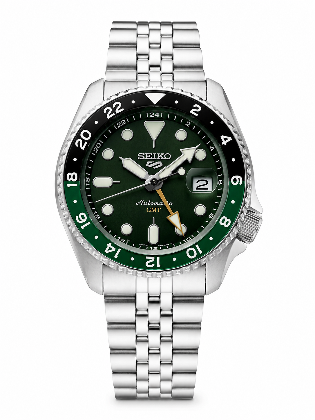 Seiko 5 GMT stainless steel Green Dial watch