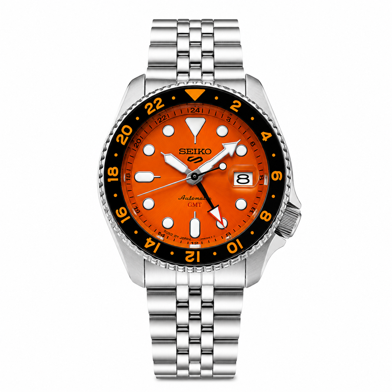Seiko 5 Sports GMT Orange Dial Stainless Steel Watch