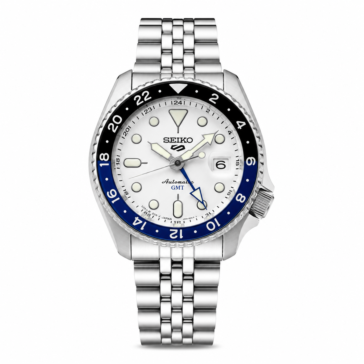 Seiko 5 Sports GMT WhiteSilver Dial GMT Stainless steel Jubilee-style bracelet Watch