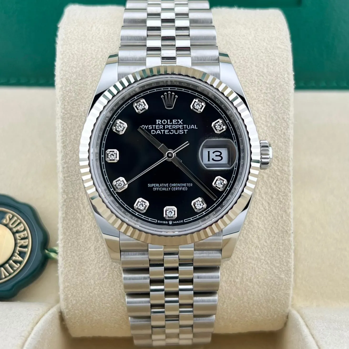 2024 Rolex Datejust 36 Fluted / Black / Diamond-Set / Jubilee