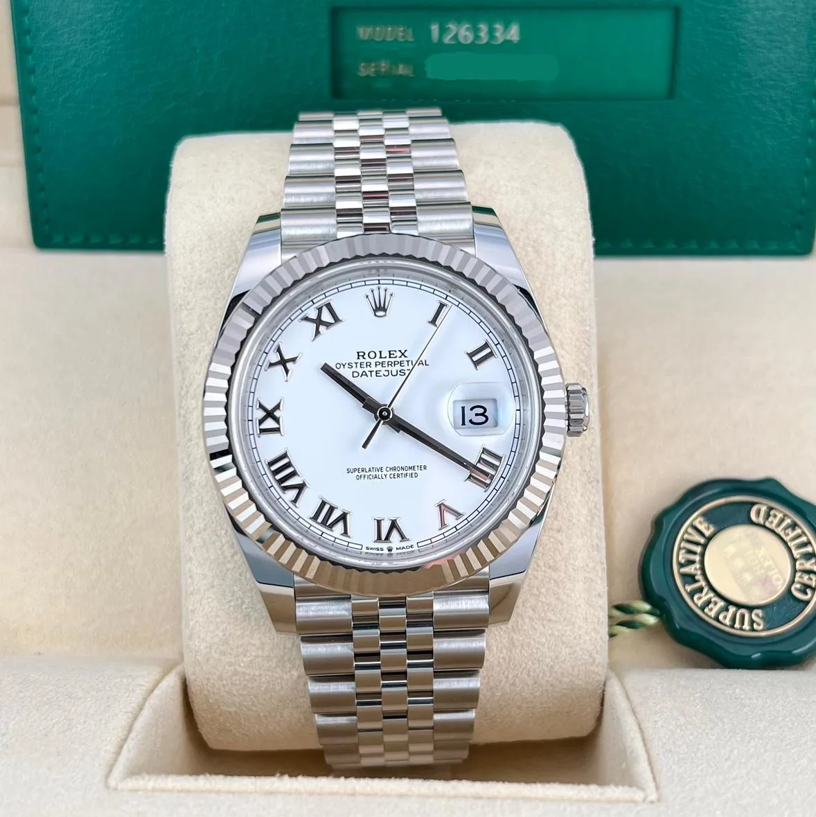 2020 Rolex Datejust 41 Fluted / White / Roman / Jubilee