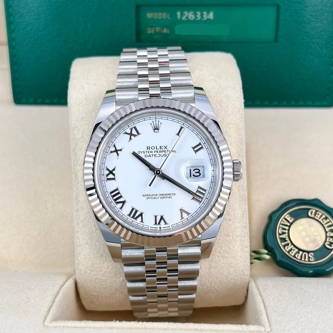 2021 Rolex Datejust 41 Fluted / White / Roman / Jubilee